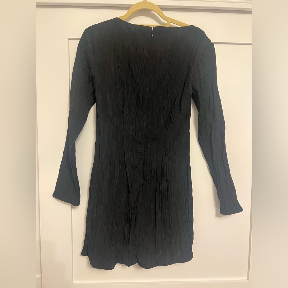 Black crinkle silk mini dress